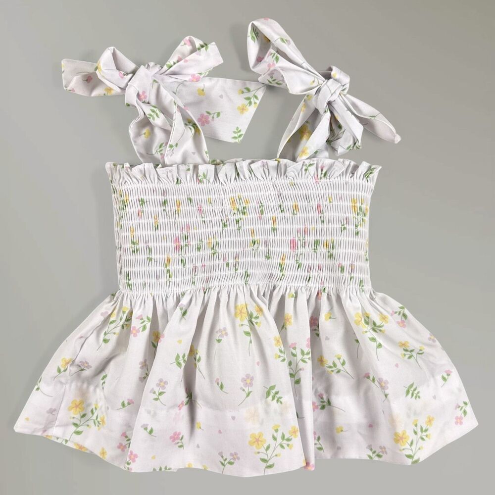 Cecil And Lou Girls Spring Dress Floral Smocked White Pink Green Flowers Sz 9mos